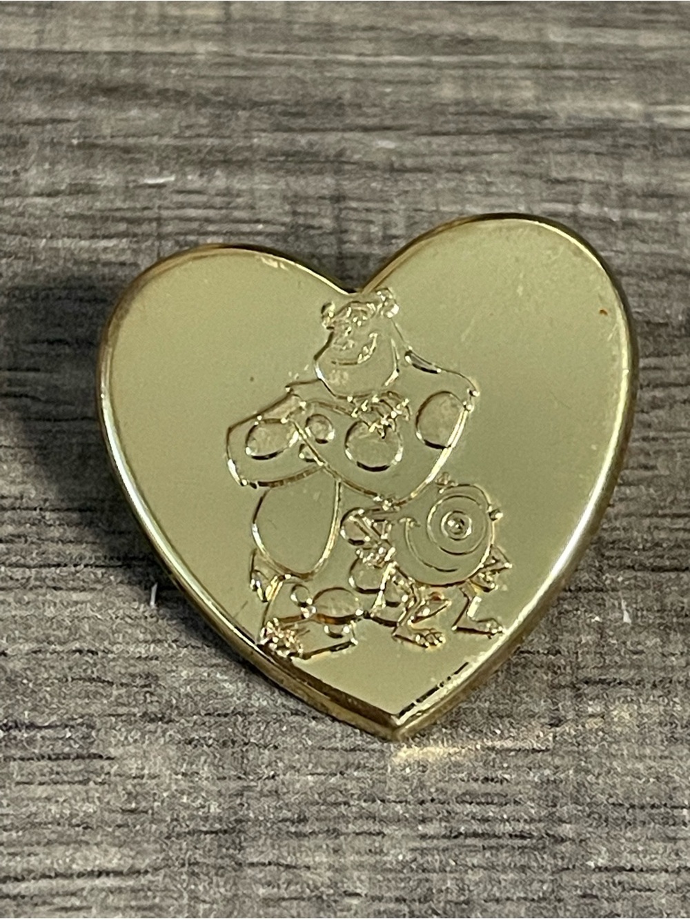 Disney Pixar Monsters Inc Sulley Mike Heart Gold Tone Souvenir Pin 2012